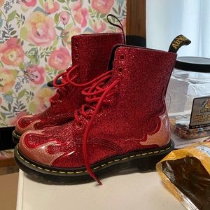 Red sparkle flame Doc Martens